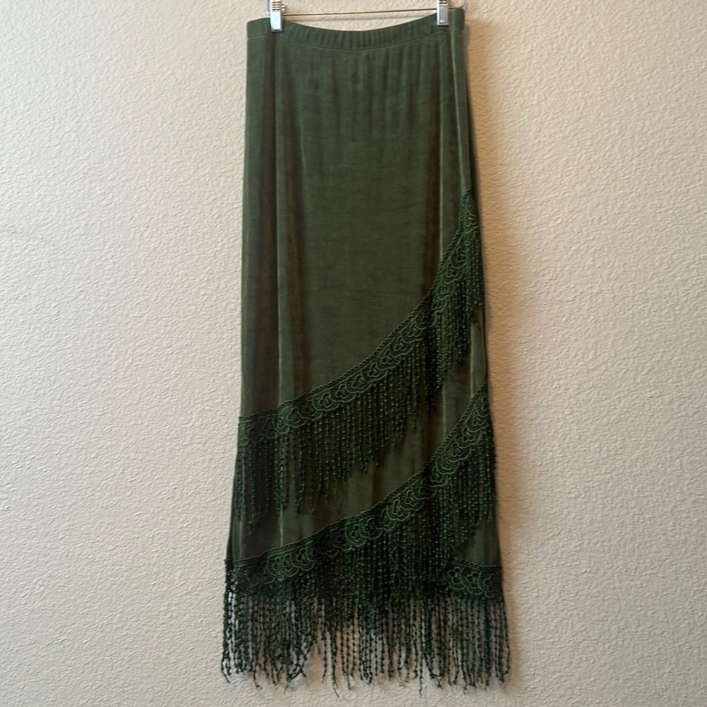 Vintage Forest Geen Fringe Skirt
